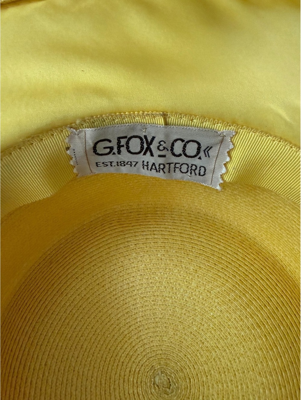 Vintage 80s Yellow Straw Wide Brimmed Hat, Chiffon Bow, Sunhat, G. Fox - Picture 8 of 8